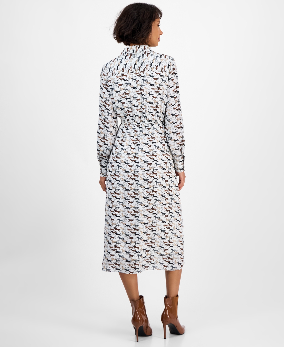 T Tahari Women's Horse-print Button-front Long-sleeve Dress In Multi