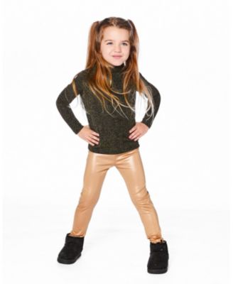 Girl Shiny Rib Mock Neck Top Black and Gold - Child
