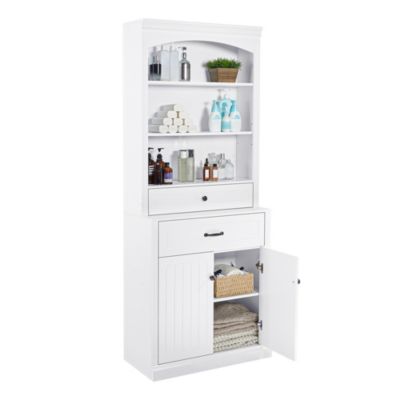 Bathroom Storage Cabinet with Two Doors, Drawers, Adjustable Shelf & Open Shelves