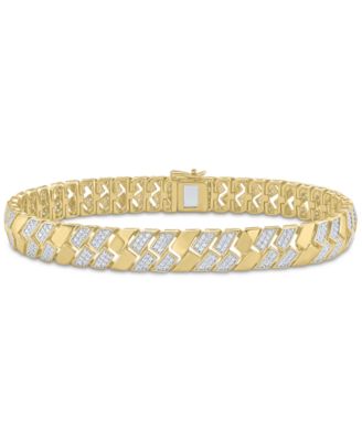 Macy's - Men's Diamond Pav&eacute; Cluster Square Link Bracelet (2 ct. t.w.) in 14k Gold-Plated Sterling Silver