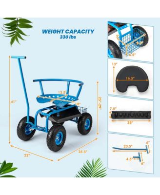 Rolling Garden Cart with Adjustable Height Workseat and Tool Storage