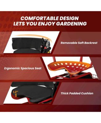 Rolling Garden Cart with Adjustable Height Workseat and Tool Storage