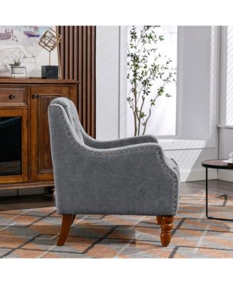 Footrest Chair Set with Vintage Brass Studs, Button Tufted Upholstered Armchair