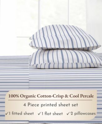 Printed Quatrefoil - 100% Organic Cotton Percale Sheets Full Size Set - Deep Pocket,