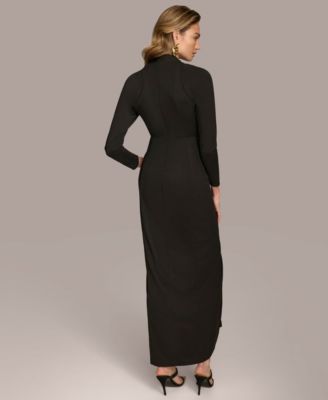 Women's Long Sleeve Front Slit Ruched Gown