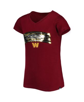 Big Girls Burgundy Washington Commanders Reverse Sequin Wordmark V-Neck T-Shirt