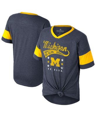 Colosseum - Big Girls Navy Michigan Wolverines Frontier Tie Front T-Shirt