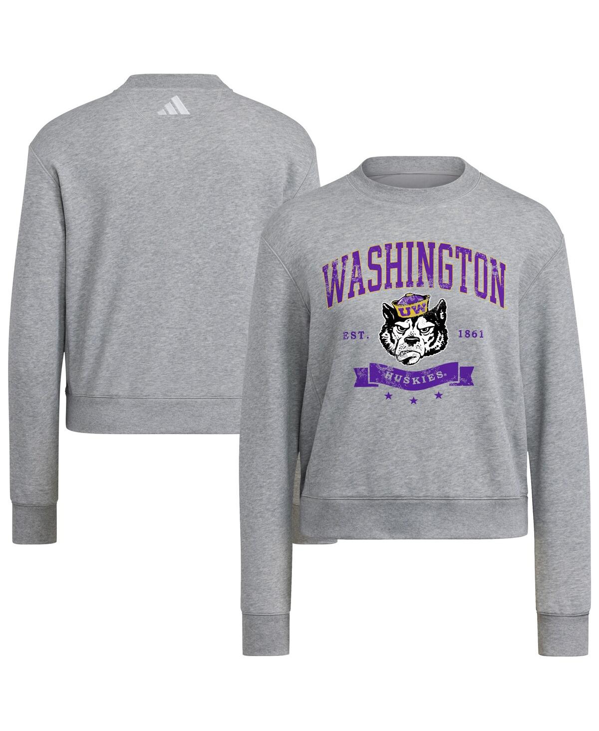 Adidas Originals Women's Gray Washington Huskies Pullover Crewneck Sweatshirt