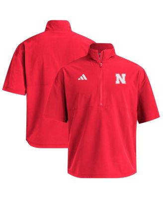 adidas - Men's Scarlet Nebraska Huskers Woven Quarter-Zip Short Sleeve Pullover Sweatshirt