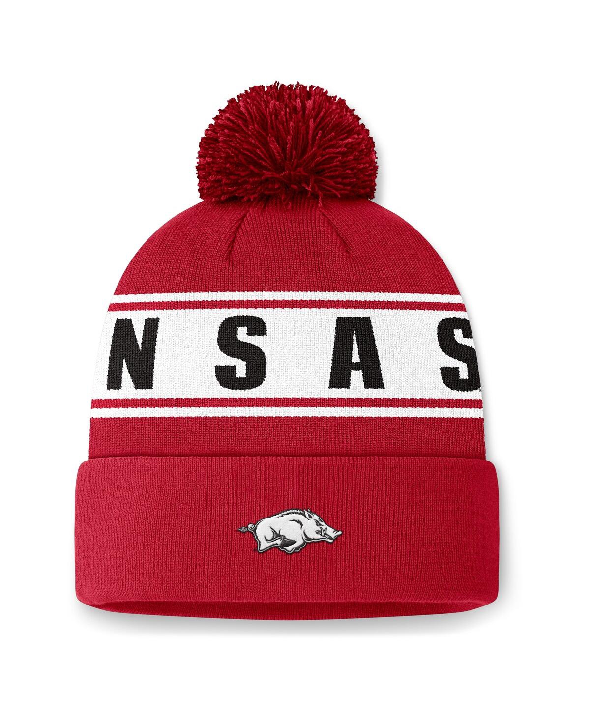 Top Of The World Men's Cardinal Arkansas Razorbacks Slash Cuffed Pom With Knit Hat In Red