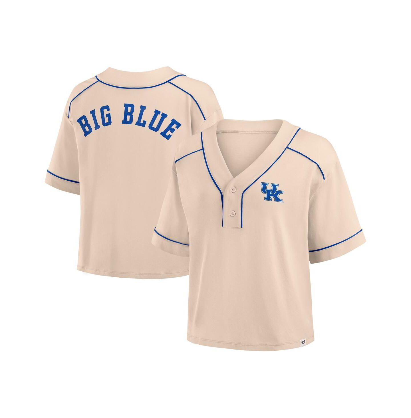 Женская футболка Fanatics Tan Kentucky Wildcats Oversized Dominant Force Cropped V-Neck — фото 1