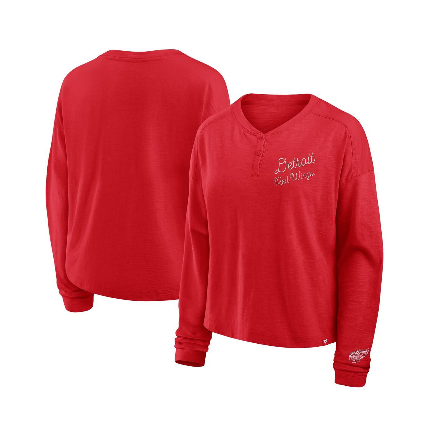 Женская футболка Fanatics Red Detroit Red Wings Oversized All Out Effort Long Sleeve Henley — фото 1