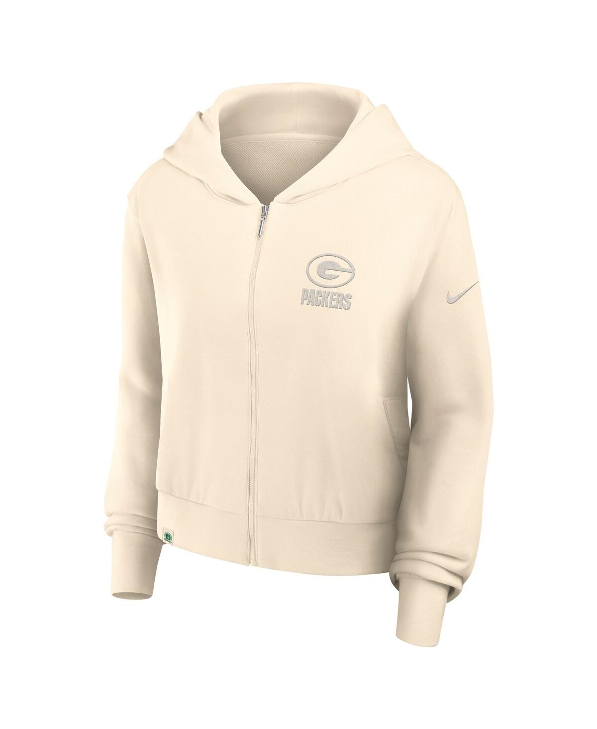 Nike Women's Cream Green Bay Packers Glory Cropped Full-zip Hoodie In Neutral