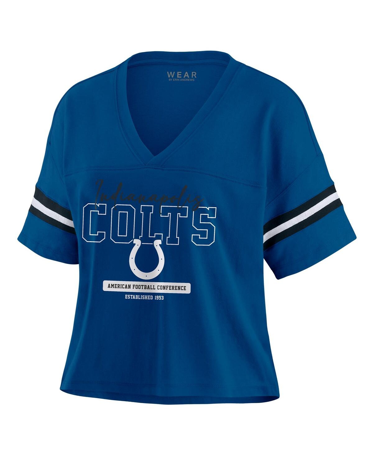 Wear By Erin Andrews Royal Indianapolis Colts Color Block Boxy Modest Crop V-neck T-shirt In Blue