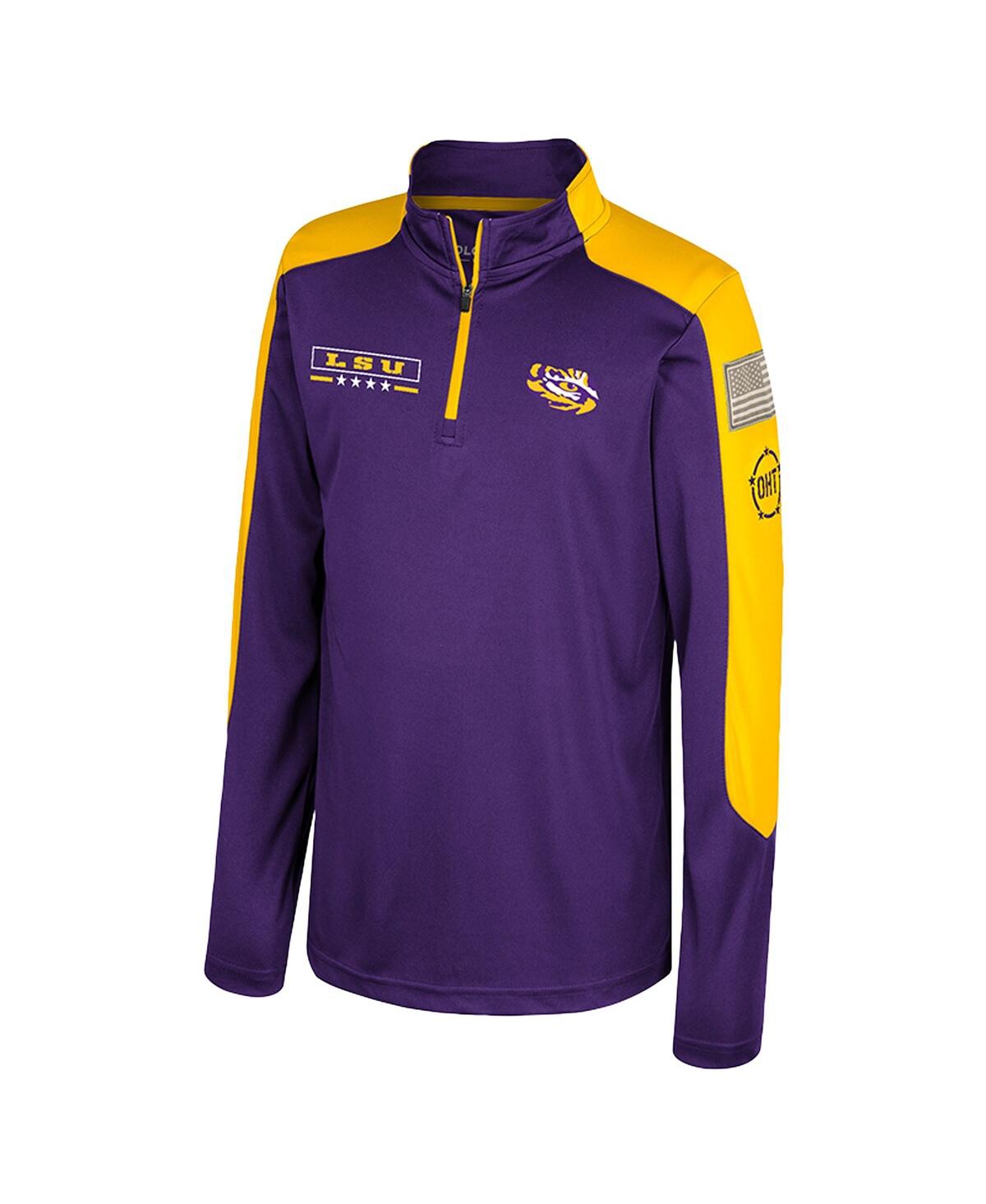 Colosseum Big Boys And Girls Purple Lsu Tigers Oht Military Appreciation Cyclone Quarter-zip Windshirt Jacket In Purple