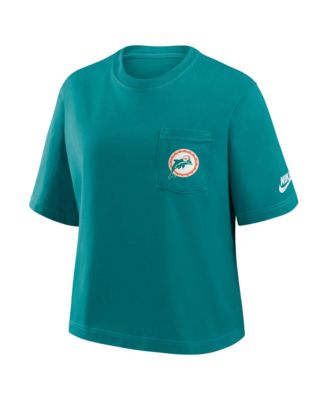 Women's Aqua Miami Dolphins Rewind Pocket Boxy T-Shirt