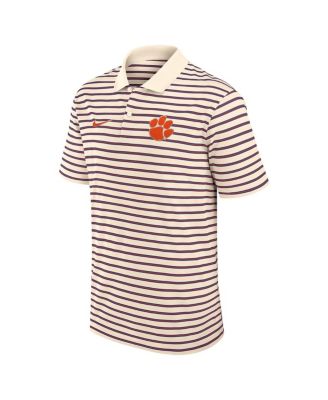 Men's Cream/Purple Clemson Tigers Solid Foundation Striped Performance Polo Shirt