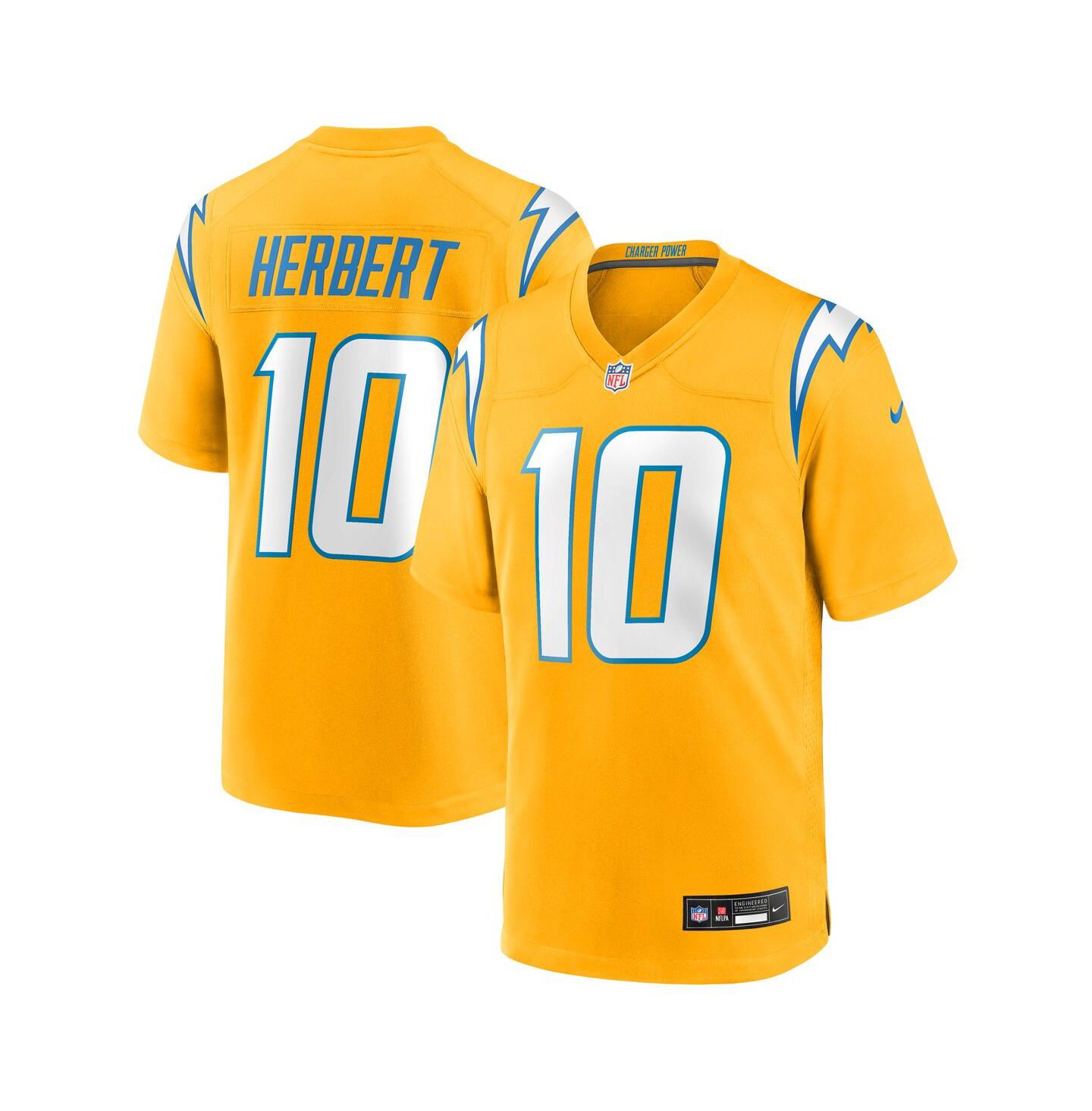 Мужской топ Nike Justin Herbert Gold Los Angeles Chargers Alternate Charger Power Game Player Jersey — фото 1