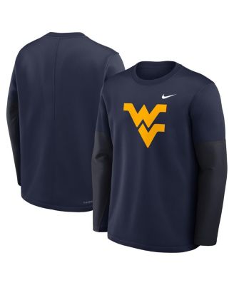 Men's Navy West Virginia Mountaineers 2025 Sideline Coach Performance Long Sleeve T-Shirt