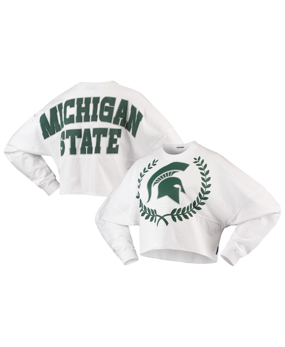 Spirit Jersey Women's White Michigan State Spartans Laurels Crop Long Sleeve T-shirt In White