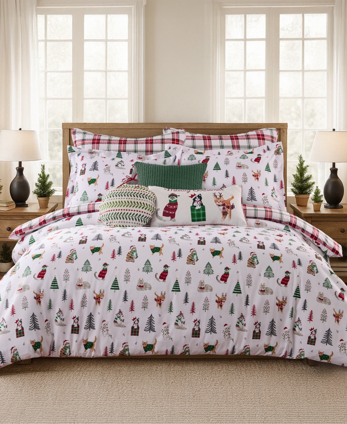 Levtex Home Meowy Christmas Reversible 3-pc. Comforter Set, King In White