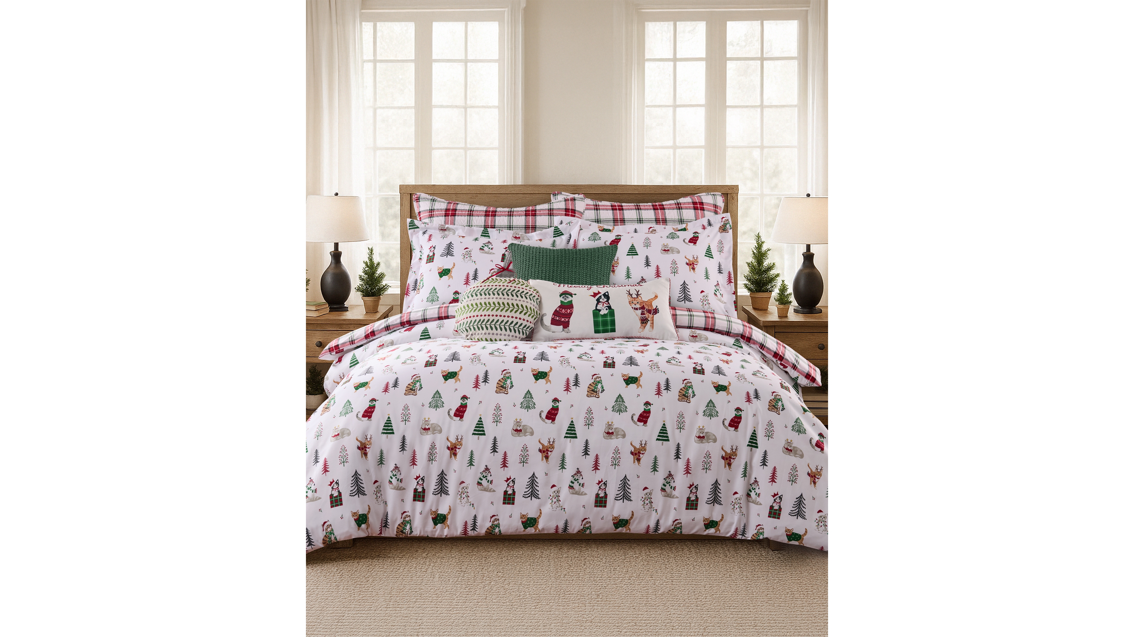 Levtex Home Meowy Christmas Reversible 3-Pc. Duvet Cover Set, King