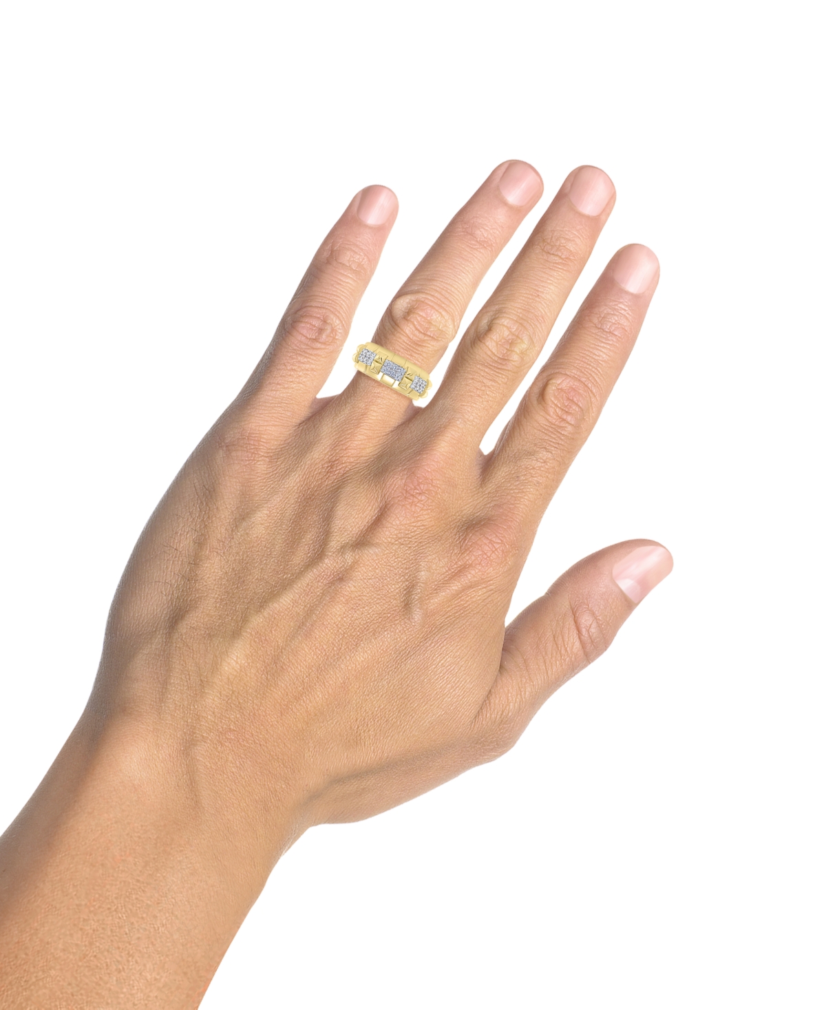 Macy's Men's Diamond Triple Cluster Obelisk Texture Band (1/3 Ct. T.w.) In 10k Gold In Gold