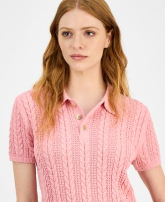 Women's Cotton Polo Cable-Knit Sweater 