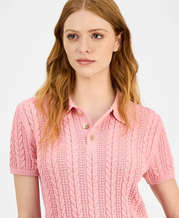 Nautica Women's Cotton Polo Cable-Knit Sweater - thumbnail 3