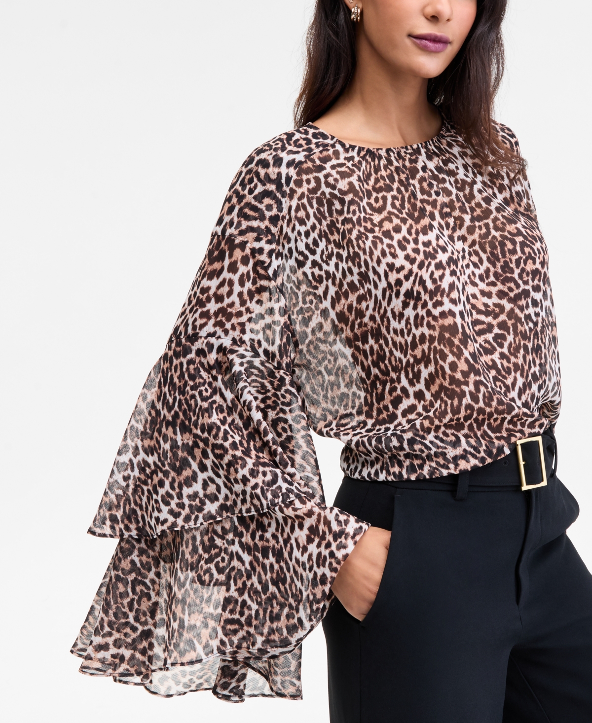 Inc International Concepts Women's Ruffle-trim Bell-sleeve Blouse, Macy's Exclusive In Multi