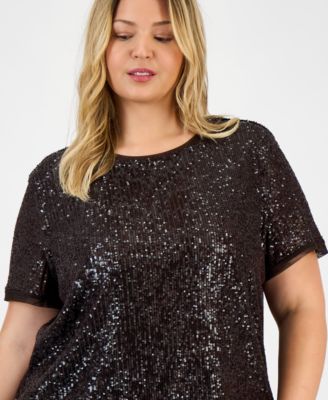 Plus Size Sequin Short-Sleeve Crewneck Tee