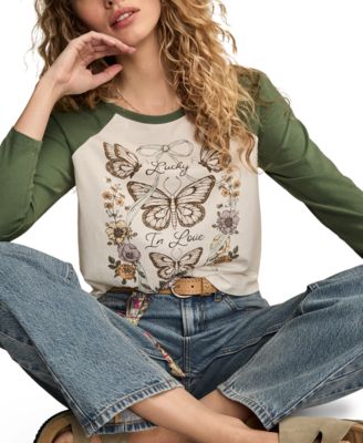 Women's Lucky In Love Butterfly T-shirt with Raglan Sleeves
