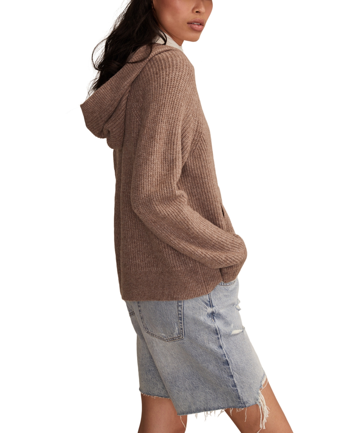 Lucky Brand Cloud Soft V-neck Sweater Hoodie In Brown