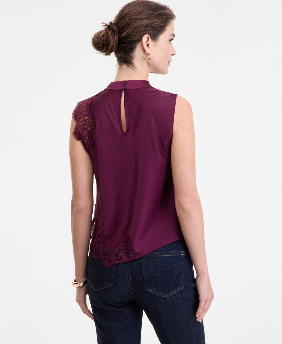 Inc International Concepts Women's Lace-trim Cowl-neck Sleeveless Top, Macy's Exclusive In Purple