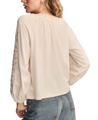 Women's Embroidered Bubble Peasant Top