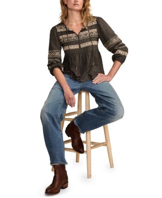 Women's Mixed Trim Peasant Top