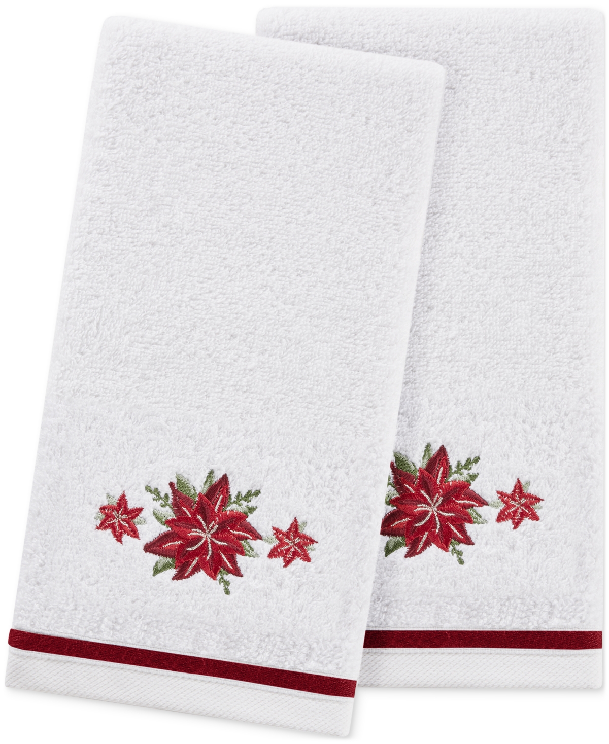 Decor Studio Holiday Poinsettias Turkish Cotton 2-pc. Hand Towel Set, 16" X 28" In White