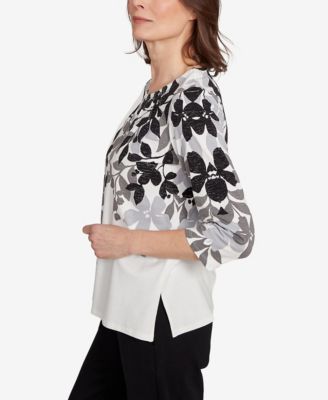 Women's Classic Shadow Leaf Three Quarter Sleeve Top