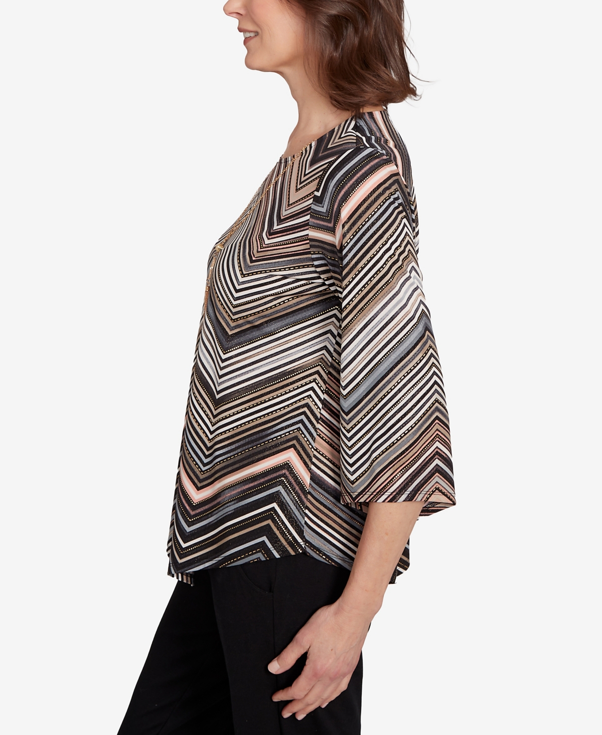 Alfred Dunner Women's Classic Chevron Stripe Top with Necklace