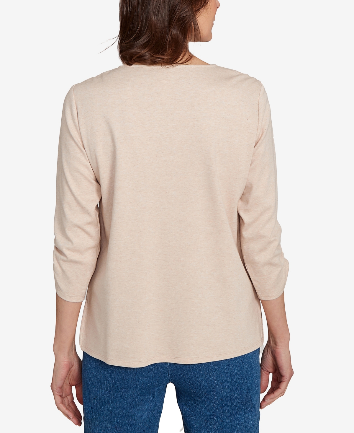 Alfred Dunner Plus Size Classic Scarecrow Bordered Keyhole Neck Top In Multi