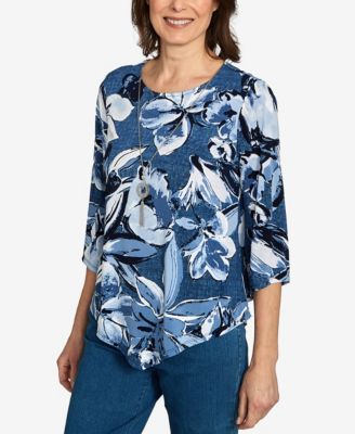 Women's Classic Puff Print Denim Floral Top