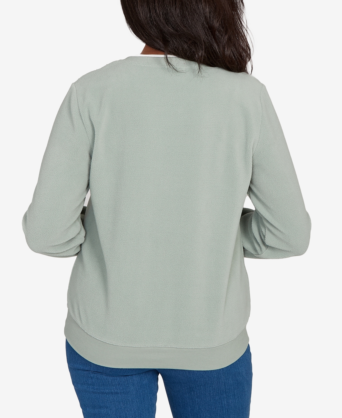 Alfred Dunner Plus Size Classic Embellished Neckline Anti-pill Sweater In Green