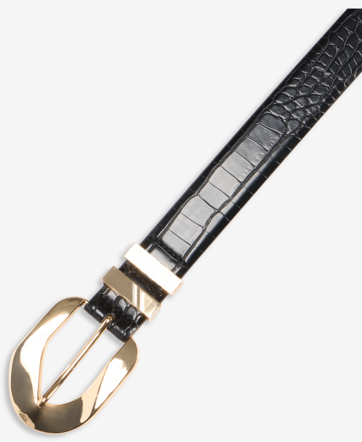 Inc International Concepts Sculptural Buckle Croco Belt, Macy's Exclusive In Black