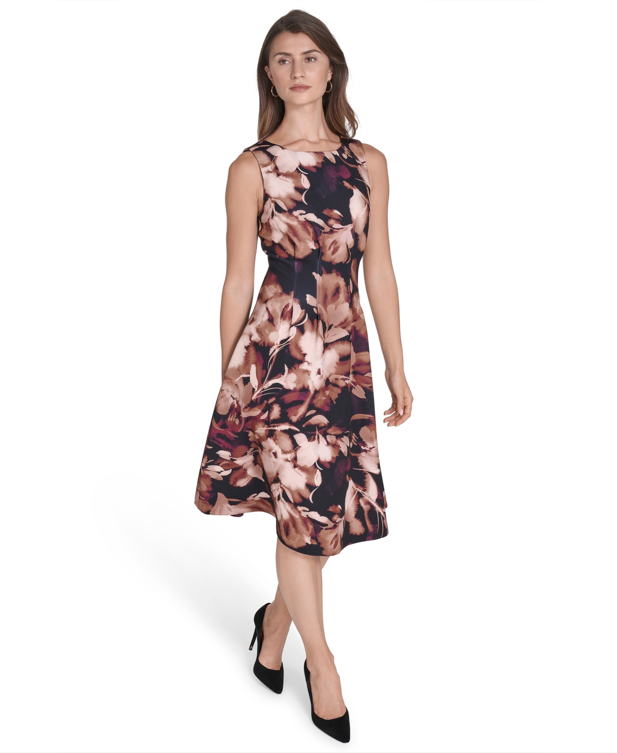 Halston Women's Printed Tucked Scuba Dress