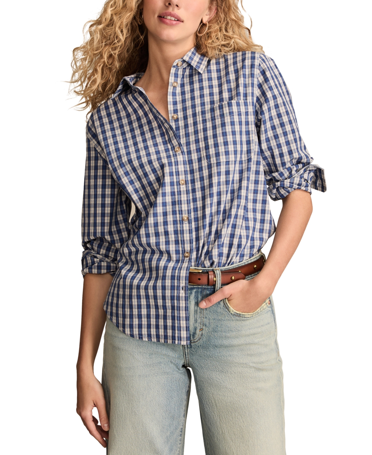 Lucky Brand Women's Boyfriend Button Down Shirt In Gray