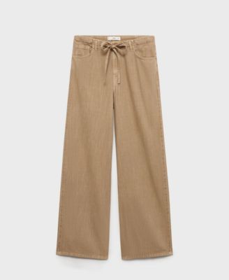 Women's Belted Wide Leg Denim Pants