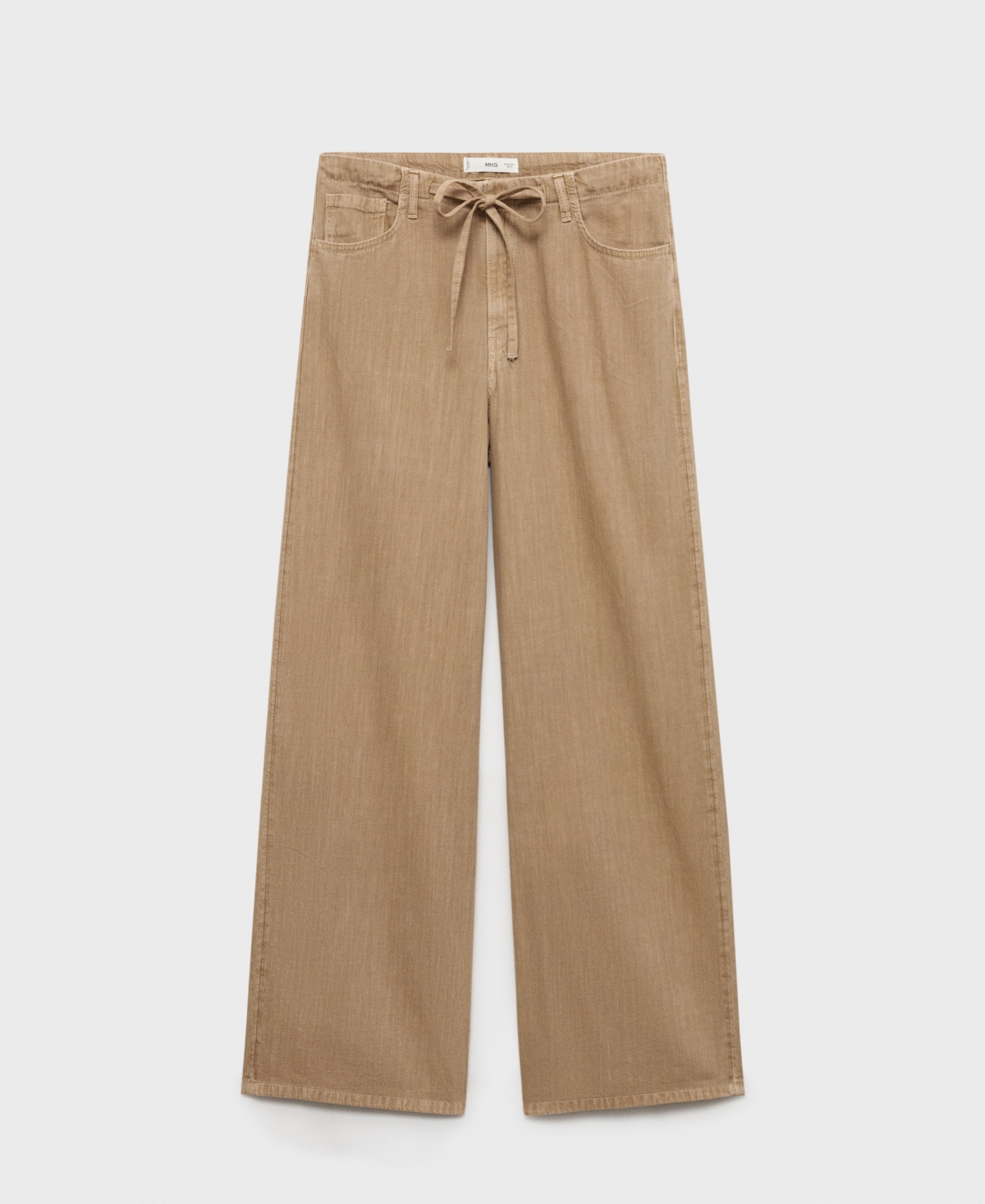 Mango Wide-leg Denim Trousers With Belt Sand In Brown