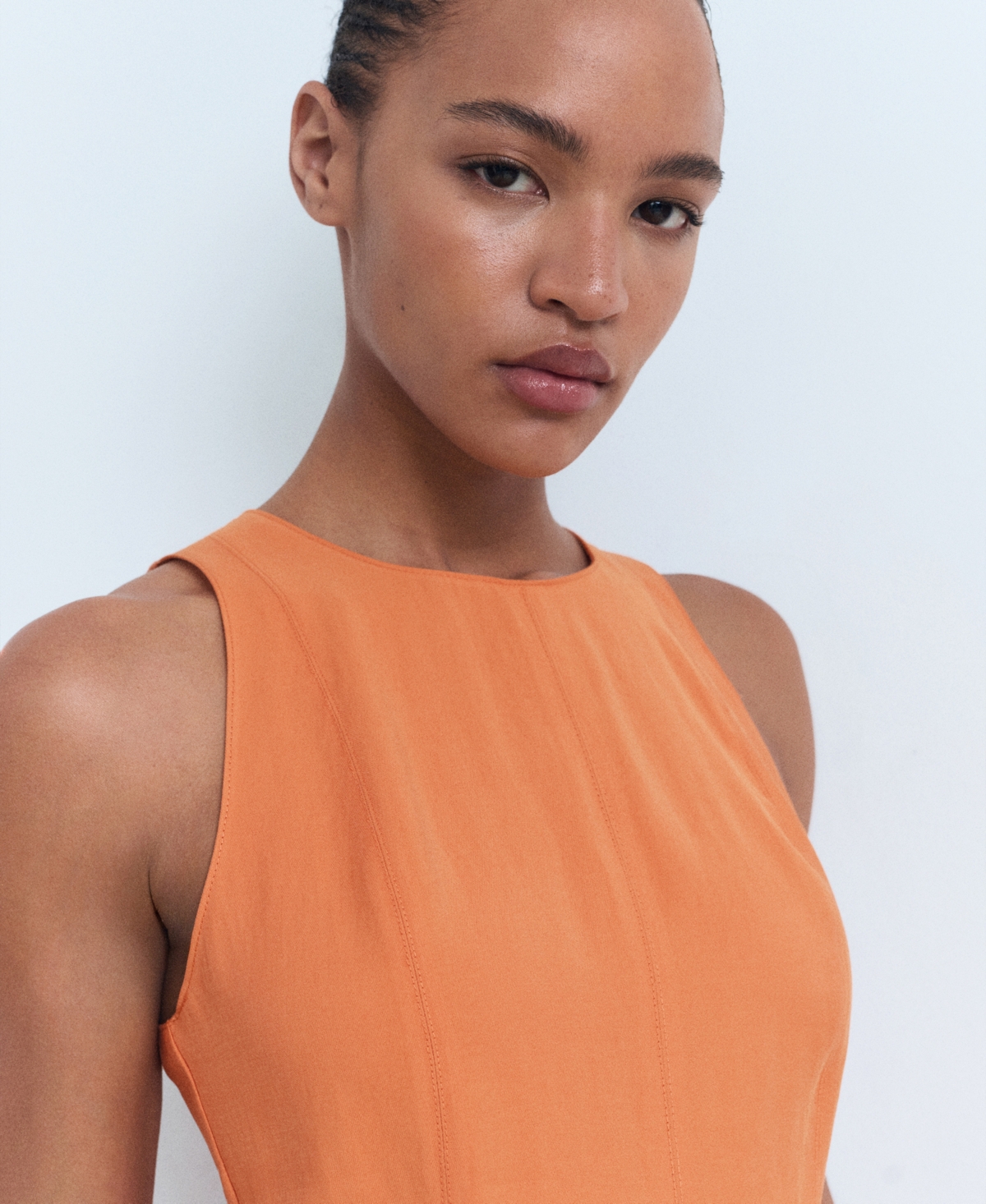 Mango Flared Midi-dress Salmon In Orange