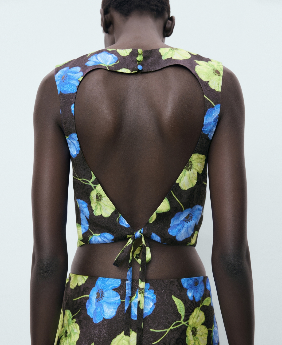 Mango Open Back Floral Top In Black