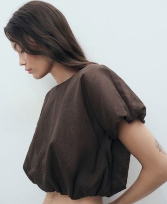 Women's Ramie Cropped Balloon Blouse